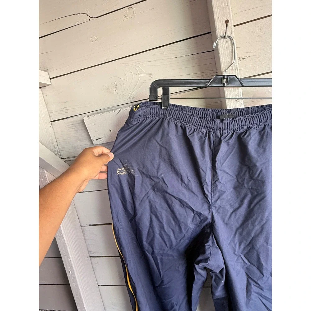 Vintage Nike Track Pants Mens XXL Navy Blue Yellow Full Side Zip Nylon Warm Up